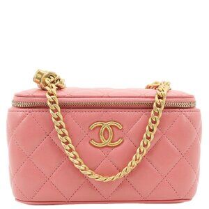 Chanel  All Slide Quilted Leather Long Chain Vanity Case Pink